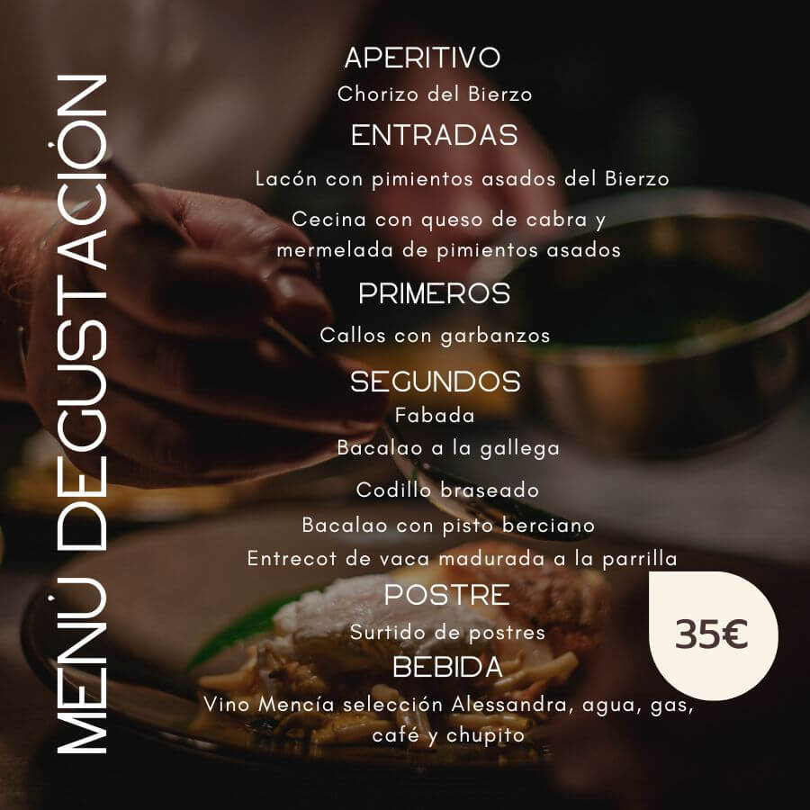 carta del menú degustación en Ponferrada