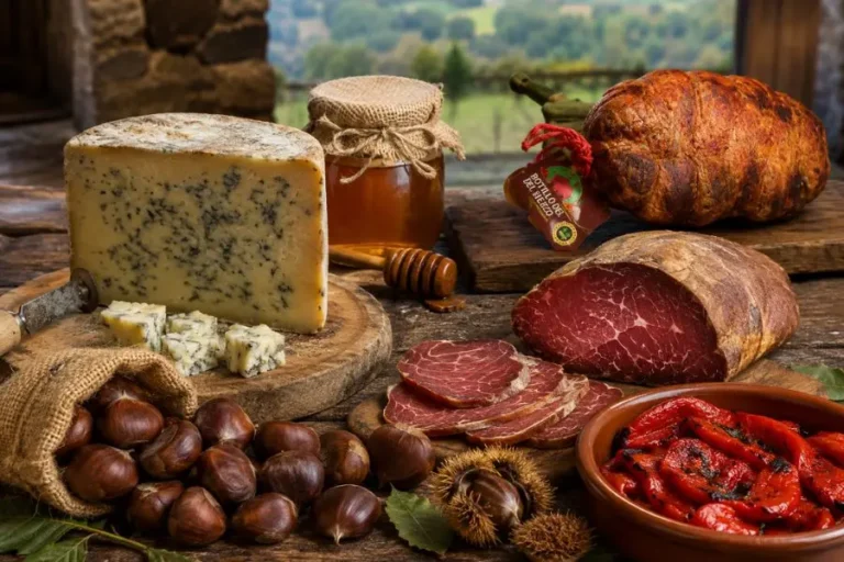 Mesa con productos tradicionales de la gastronomía berciana