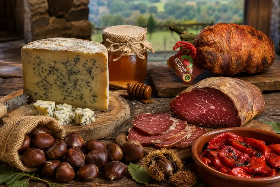 Mesa con productos tradicionales de la gastronomía berciana